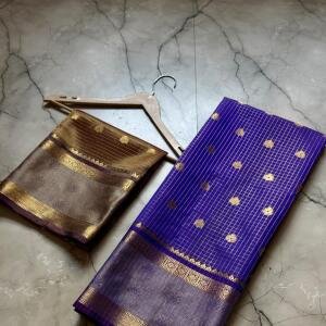 Banarasi Semi Katan Soft Zari Check Buti Silk Saree