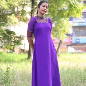 Party Wear Jewel Neck Handworked Kurti