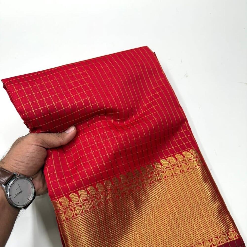 Banarasi Semi Katan Soft Zari Check Buti Silk Saree