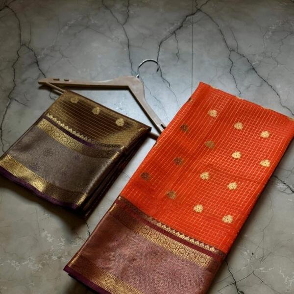 Banarasi Semi Katan Soft Zari Check Buti Silk Saree