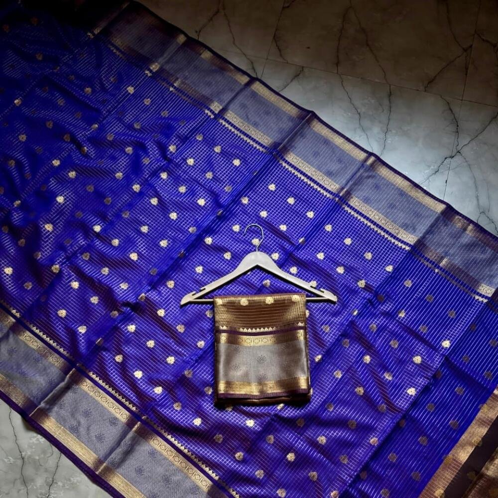 Banarasi Semi Katan Soft Zari Check Buti Silk Saree