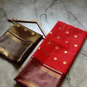 Banarasi Semi Katan Soft Zari Check Buti Silk Saree