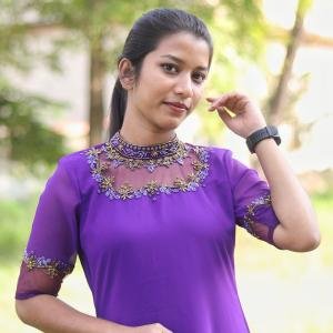 Party Wear Jewel Neck Handworked Kurti