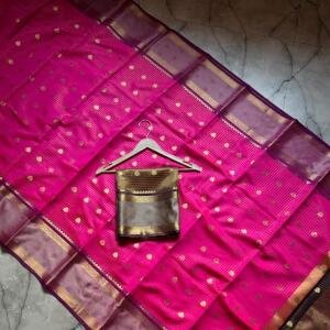 Banarasi Semi Katan Soft Zari Check Buti Silk Saree