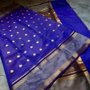 Banarasi Semi Katan Soft Zari Check Buti Silk Saree