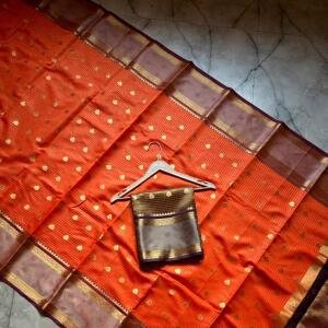 Banarasi Semi Katan Soft Zari Check Buti Silk Saree