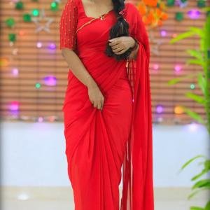 Heavy handworked saree with matching blouse material